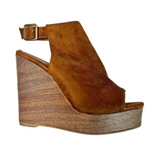 Charlotte Russe Hadlee Platform Wedge Heels Wood Brown Suede Shoes‎ Women's 7